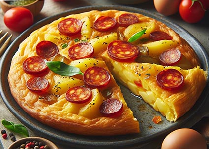 Una tortilla de patatas española con chorizo